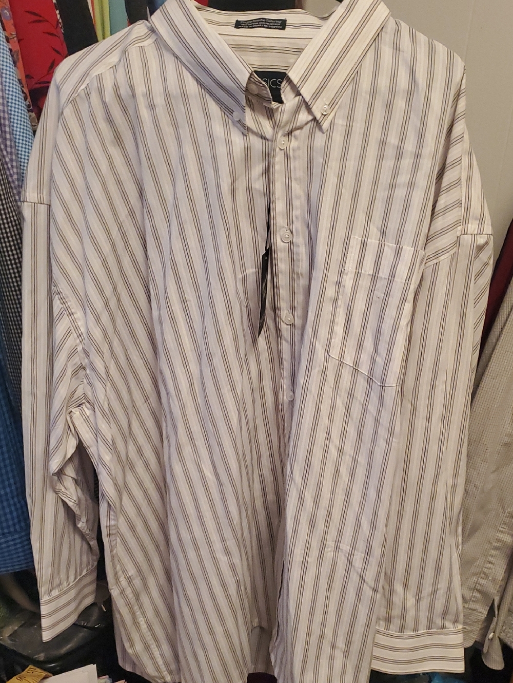 Casual Striped Button-Down Shirt - White with Brown And Blue Stripes